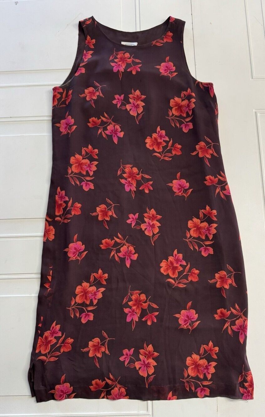 Laura Ashley Womens Sz 6 Vintage Burgundy Brown Floral Silk Sleeveless Dress